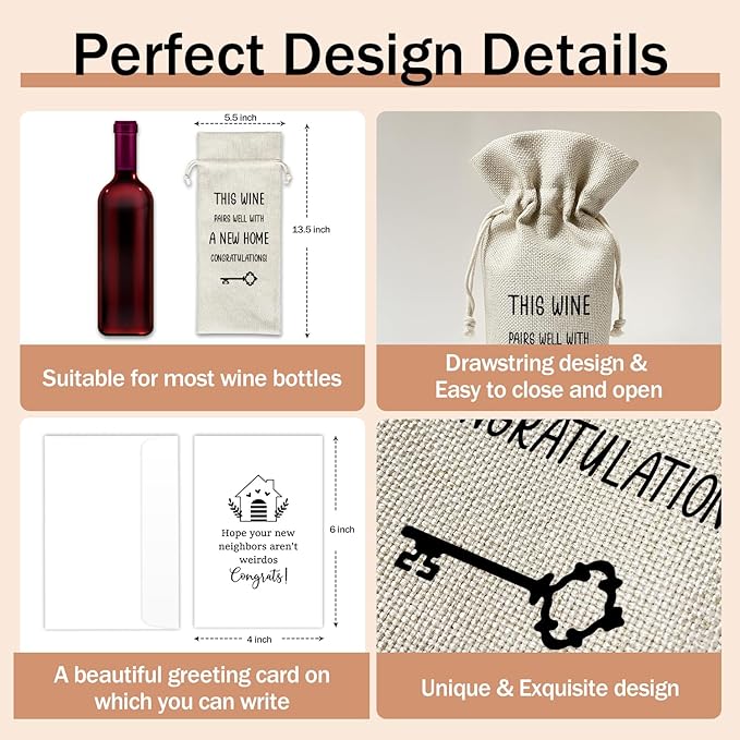 Housewarming Wine Gift Bags & Card, First New Home House Gifts for Women Men Wife Husband Friend Home Owner, 1 pcs Reusable Burlap Wine Gift Bags for Wine Bottles, Housewarming Party Decor Favor -31