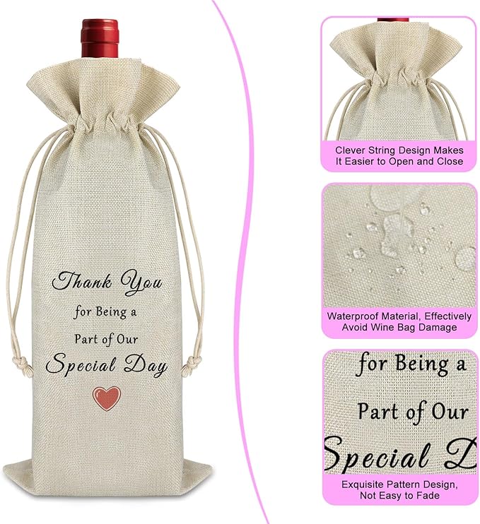Wedding Wine Gift Bag Thank You Gift for Bridesmaid Best Men Family Member Proposal Engagement Gift for Women Wine Bags Graduation Birthday Gift for Friends Cotton Burlap Wine Wrap Bag Valentine Gift