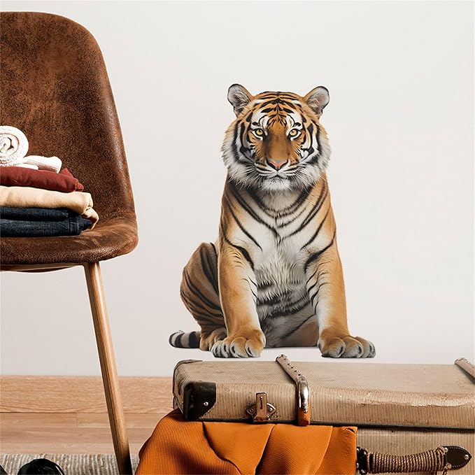 Lifelike Tiger Wall Decal 3D Animals Wall Sticker Safari Wall Decor for Nursery Kid'sroom School Classroom Livingroom Bedroom Bathroom Decoration (Lifelike Tiger 8)