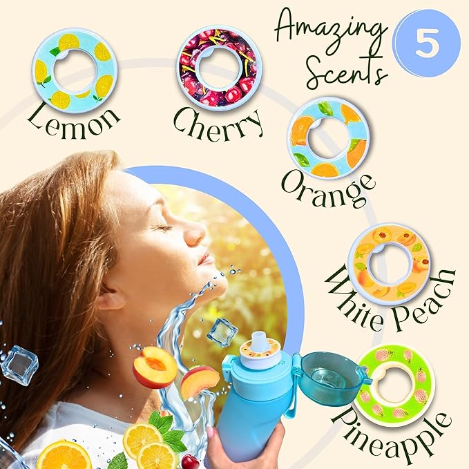 Air Water Bottle 650ml – Water Bottle With 5 Scented Pods, 0% Sugar BPA Free Cup with Bottle & Straw Brushes | Suitable for Outdoor | Sports | Gift Idea (New Gradient Blue/Purple + 5 Pods)