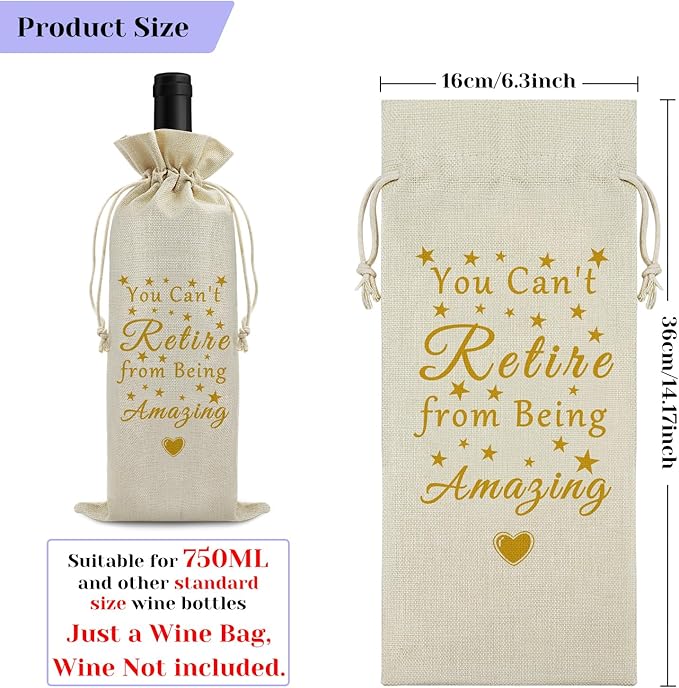 Retirement Gift for Coworker Grandma Wine Bag Happy Retirement Gift for Men Women Reusable Wine Bag Leaving Going Away Gift Farewell Gift for Colleague Veteran Teacher Drawstring Wine Wrap Bag