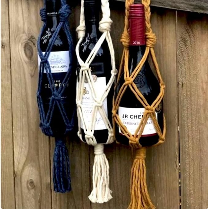 Hand-woven wine storage bag, Bohemian wine hanging bag, Bottle bag, Tote bag, 26 inch (Wine Storage Bag Red)