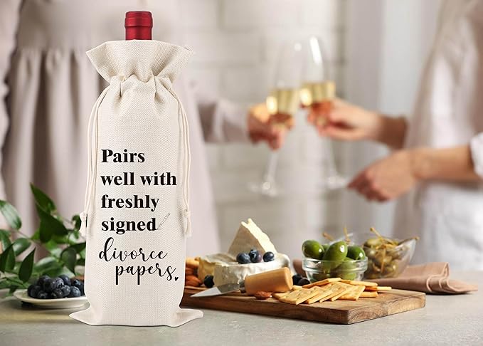 Divorced Wine Gift Bag,Divorce Party Gift,New Beginning Gift,Freshly Signed,Breakup Congratulations Gift,Divorce Gifts for Her/His Best Friend,Sister,Colleague,1 Drawstring Gift Wine Bag,Q19