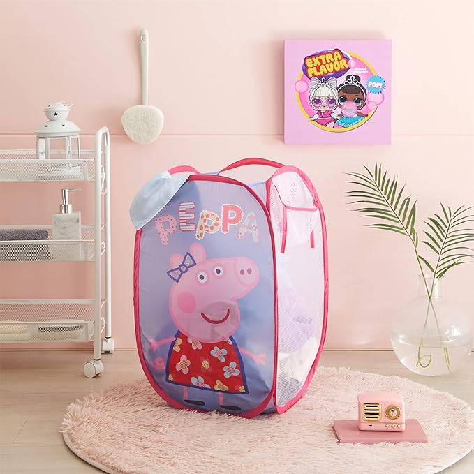 Idea Nuova Peppa Pig Pop Up Hamper with Durable Carry Handles, 21'' H x 13.5'' W X 13.5'' L, Peppa Pig/Light Purple