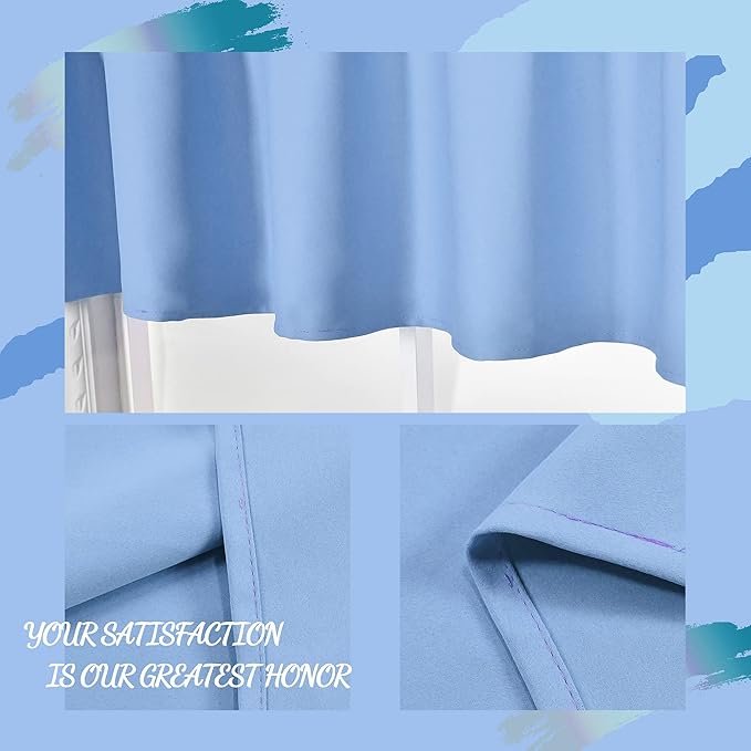 Sky Blue Valance for Windows 42x18 Inch Solid Thermal Insulated Blackout Rod Pocket Kitchen Short Curtain Toppers Valance for Bathroom Living Room, Light Baby Blue