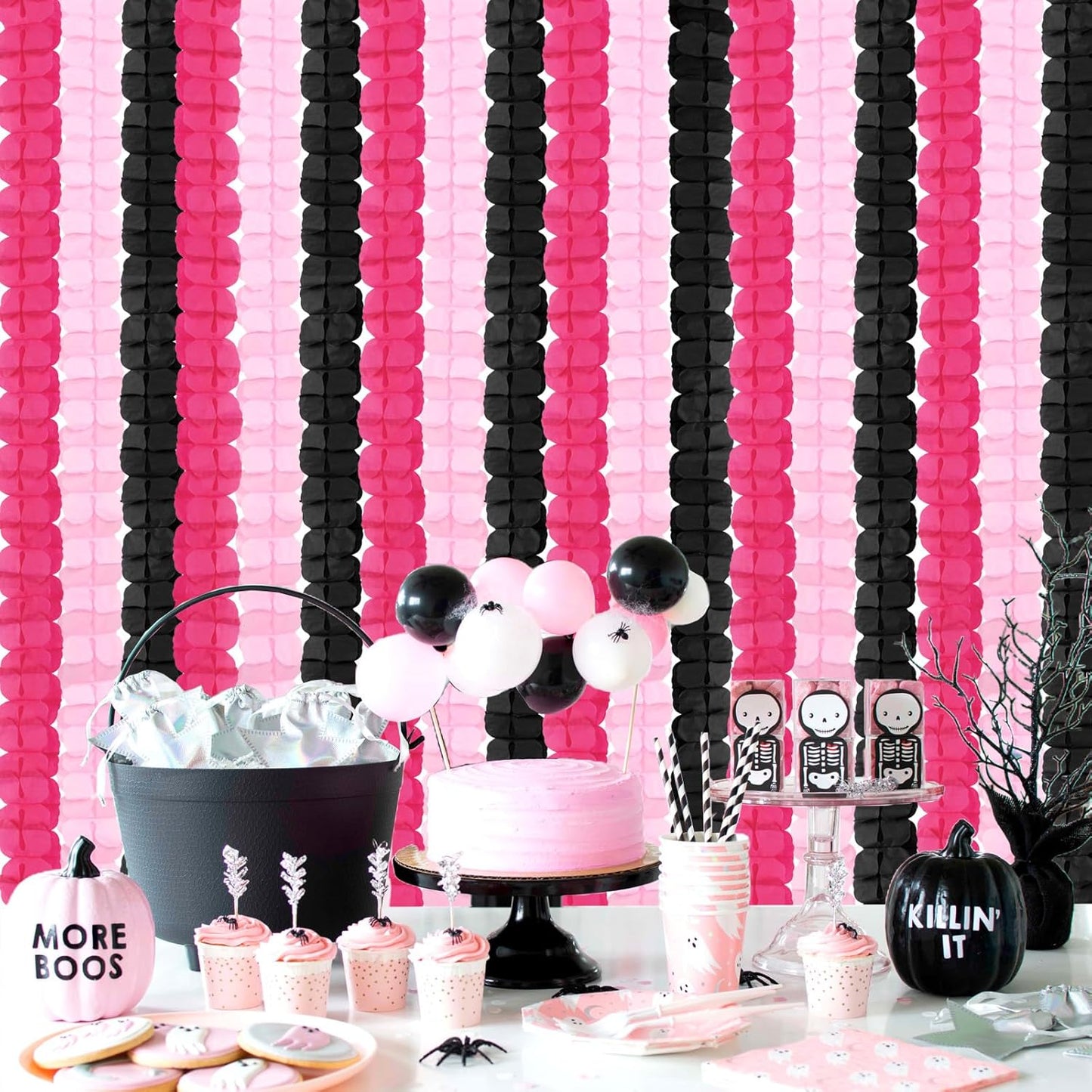 Hot Pink Black Party-Decorations Streamers Garland - 157Ft Four-Leaf Clover Hanging Banner, Wedding Engagement Bachelorette Birthday Baby Bridal Shower Decor Hugtmr