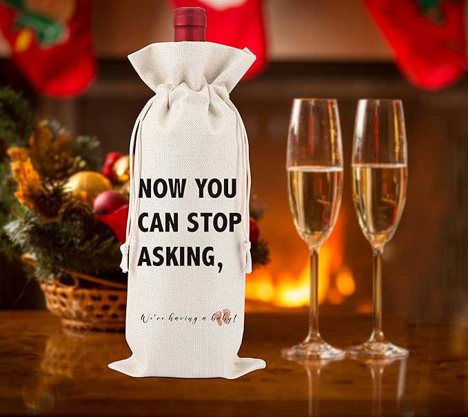 Now You Can Stop Asking,Pregnancy Announcement Wine Label,New Aunt Gifts,Baby Announcement to Friends Wine Label,Pregnancy Reveal,Gifts for grandparents, aunts, uncles,1 Drawstring Gift Wine Bag,Q23
