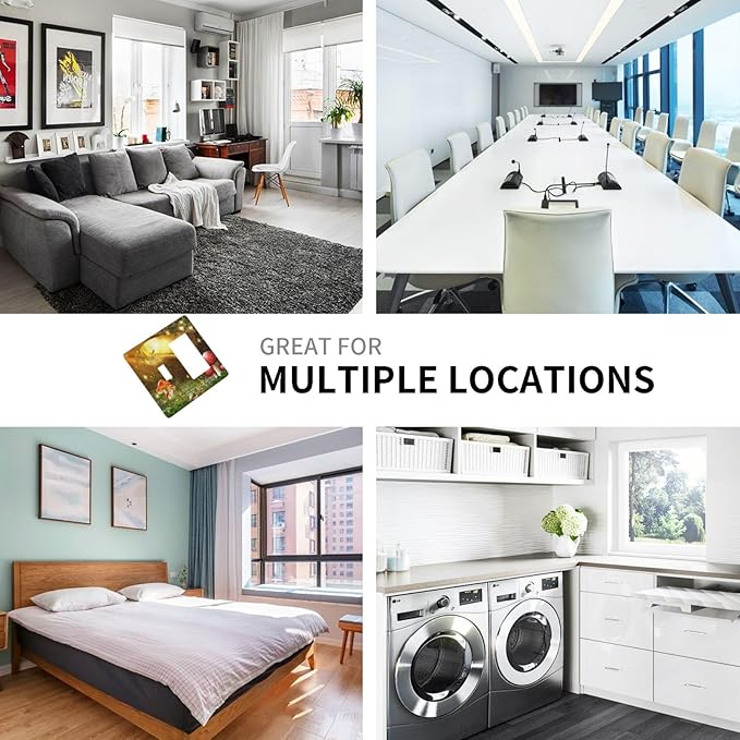 Red Mushroom Forest Fairy Moon Butterfly 2 Gang Single Toggle Rocker Combination Bohemian Light Switch Covers Decorative Wall Plate Cover Electrical Faceplate Switchplate for Kidroom