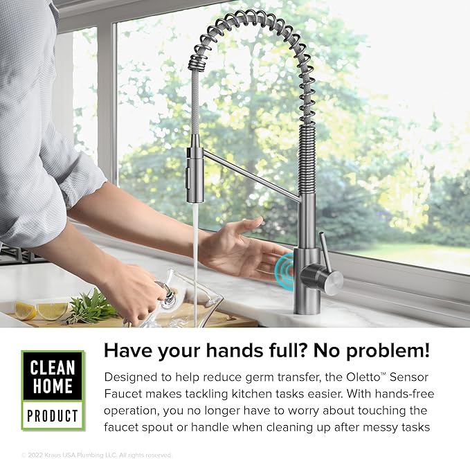 KRAUS Oletto Touchless Sensor Commercial Pull-Down Single Handle Kitchen Faucet with QuickDock Top Mount Assembly in Spot Free Stainless Steel, KSF-2631SFS