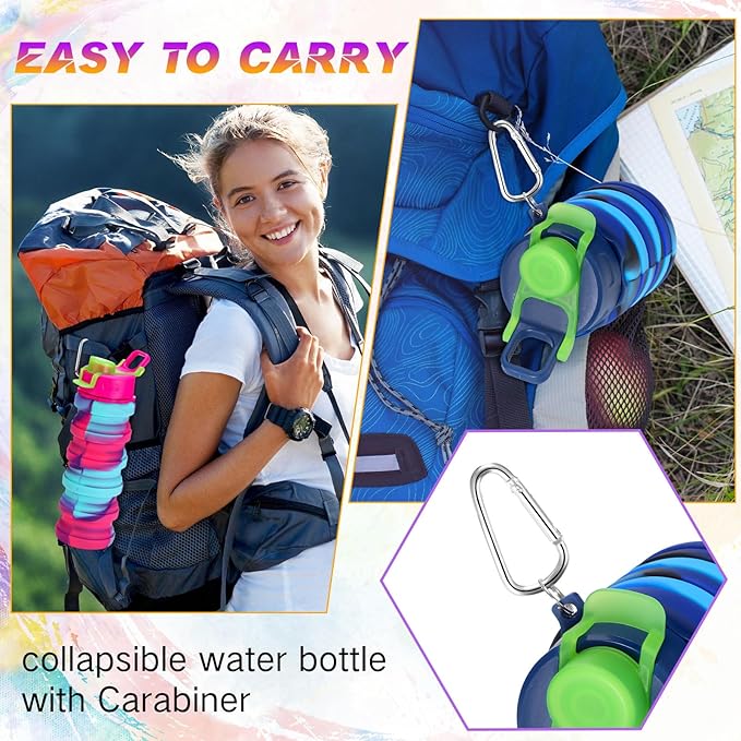 Sunnyray 30 Pack Collapsible Water Bottles 17oz Silicone Portable Water Bottle Bulk Foldable Leak Proof Water Bottle Reusable Camouflage Sports Bottles with Clip for Travel Hiking Camping Outdoor