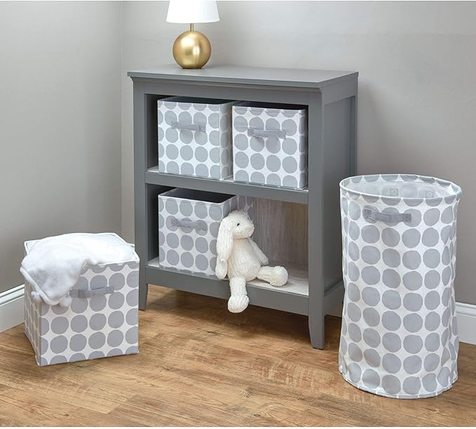 iDesign Dot Fabric Round Storage Bin, Basket Container Mini Hamper with Dual Side Handles for Closet, Bedroom, Laundry, Clothing, Toys, Nursery - Gray