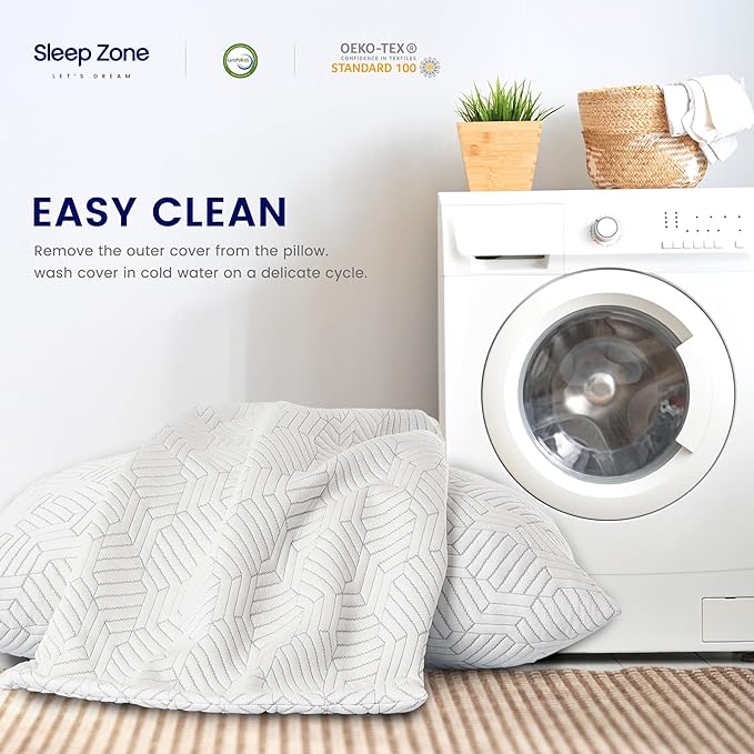 SLEEP ZONE Queen Size Shredded Memory Foam Bed Pillow for Sleeping, Removable Cooling Cover, Adjustable with 0.5Lb Extra Original Filling, (White, 20 x 30)