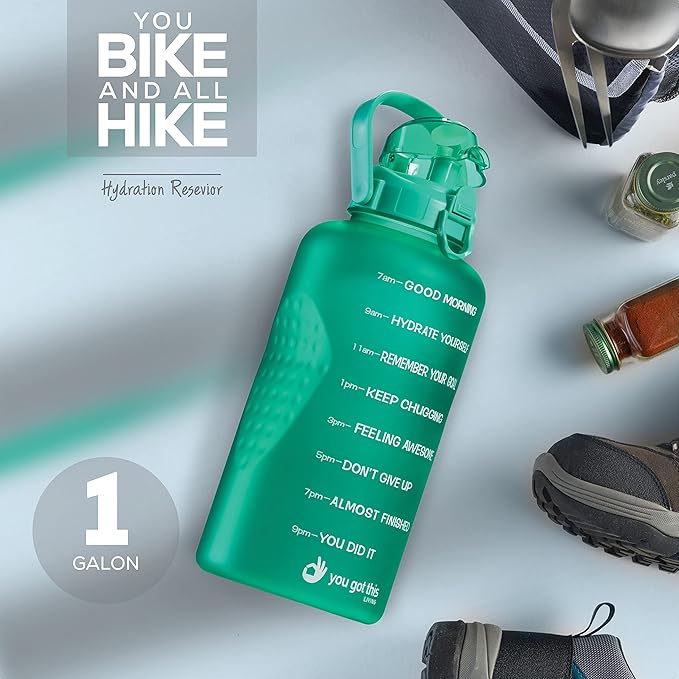 Motivational Water Bottle with Straw & Handle,One Gallon Water Bottle 128 oz/3.8L,Reusable Water Jug, Achieve All-Day Hydration SpillProof, BPA FREE