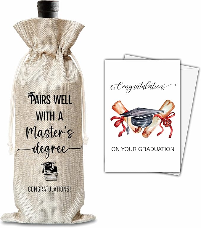 Xanev Masters Degree Graduation Gifts For Women Man, Graduation Drawstring Wine Gift Bag, Pairs Well With A Bachelor's Degree, Graduation Party Decoration Supplies Favors, B16