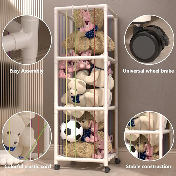 Stuffed Animal Storage, Extra Large Plush Toys Storage Holder, Stuffed Animal Zoo StorageTriple Decker with Pulleys Shelf with Elastic Band for Playroom Bedroom Nursery Birthday Gift