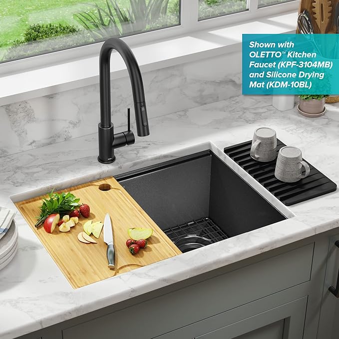 KRAUS Kore 27 Inch Undermount Workstation 16 Gauge Stainless Steel Single Bowl Kitchen Sink with Accessories in PVD Gunmetal Finish with Accessories, KWU110-27-PGM