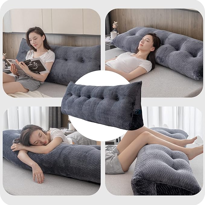 Large Bolster Triangular Headboard Wedge Backrest Positioning Support Bed Rest Reading Pillows Headboard Wedge Pillows for Day Bed Bunk Bed with Removable Cover, King (76x8x20 Inches)