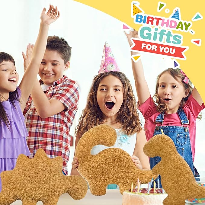 Dino Nuggets Pillow, Dinosaur Chicken Nuggets Plush Funny Gifts for Teen Boys Girls, Fun Throw Pillows Cute Room Decor for Teens Dinosaur Gifts (Small, Brontosaurus Style 2)