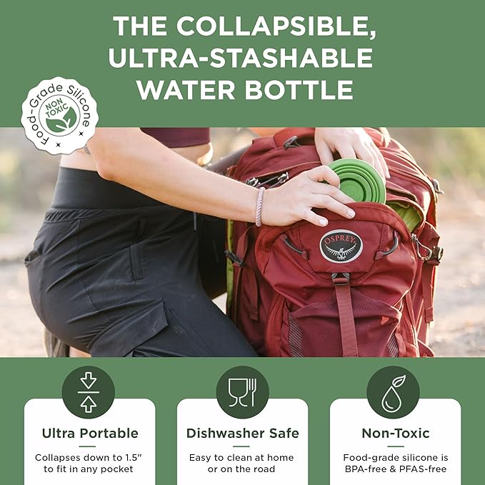 HYDAWAY Collapsible Water Bottle - 25oz I Reusable Water Bottle with Flip Top Lid for Travel, Hiking, Backpacking I Portable & Leakproof, Food-Grade Silicone, BPA Free, Collapses to 1.5”