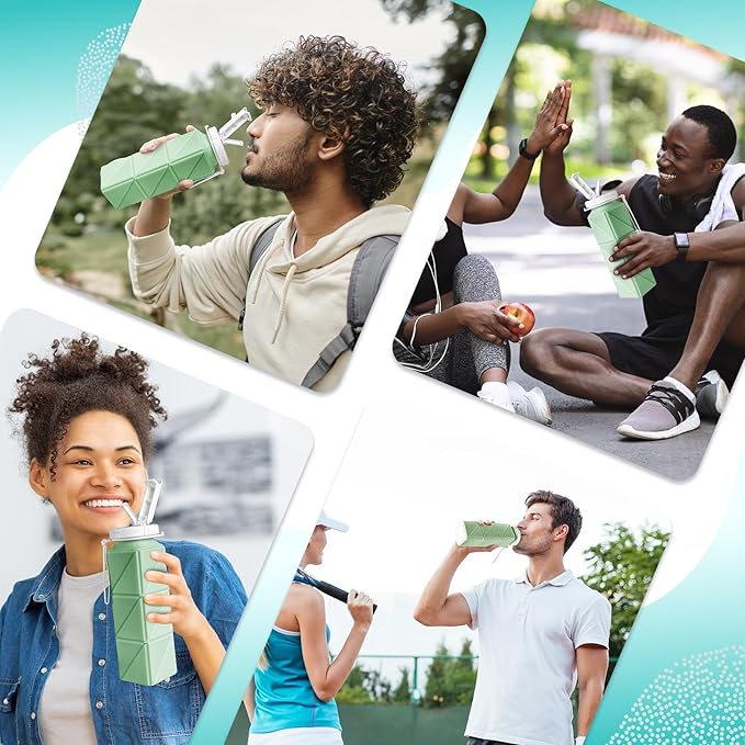 Collapsible Travel Water Bottles, Food Grade BPA Free Silicone Foldable Water Bottle, Leakproof Portable Expandable Water Bottles for Traveling, Camping, Hiking, Cycling & Sports Outdoor 620ml(2 Pack)