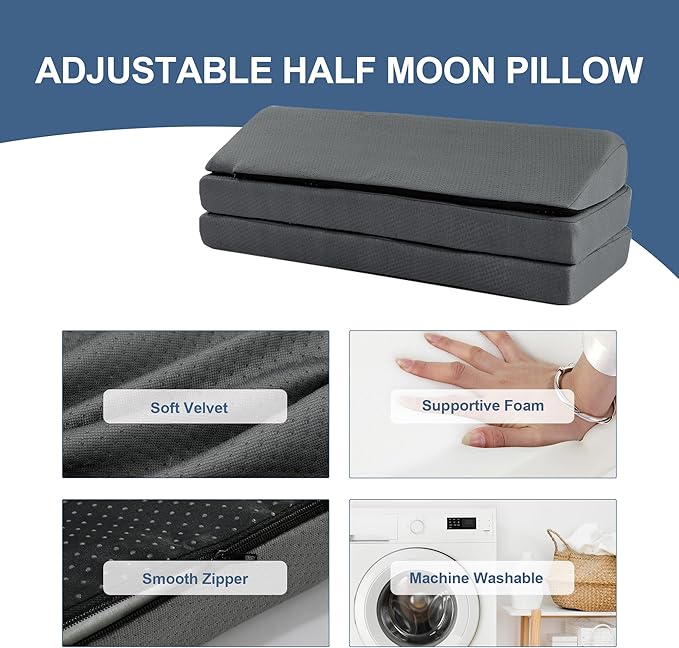 HOMBYS 3-in-1 Adjustable Height Wedge Pillow, 7" Height Leg Knee Pillow for Side Sleepers & Aligns Spine, Supportive Bolster Pillow for Pregnancy Relieves Pressure Hip Leg Elevation, 22", Dark Grey