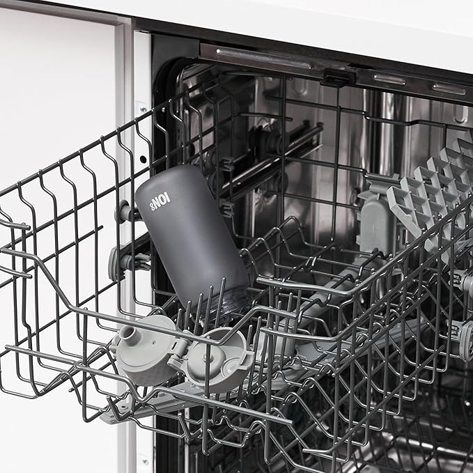 Ion8 Small Water Bottle, 350 ml/12 oz, Leak Proof, Easy to Open, Secure Lock, Dishwasher Safe, BPA Free, Carry Handle, Hygienic Flip Cover, Easy Clean, Odor Free, Carbon Neutral, Grey