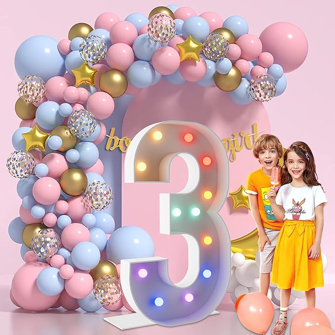 4FT Marquee Light Up Numbers Marquee Numbers 3, Choose Your Color, Multiple Color Options Including Cool White & Colorful, Birthday Decorations