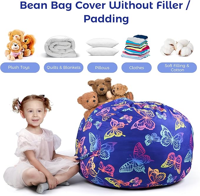 KABOER Bean Bag Cover for Kids,200L Stuffed Animal Storage Bean Bag Chair Cover |Stuffable Zipper Beanbag for Organizing Children Soft Plush Toys (32x29inch)