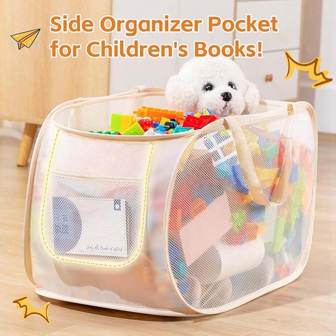 Kids Toy Storage Organizer Toy Box -Large,Lightweight & Foldable Children's Toy Chest,Suitable for Boys'and Girls' Playrooms,Bedrooms,and Nurseries.Dimensions: 22"x13"x13"Beige Navy Blue (Navy Blue)