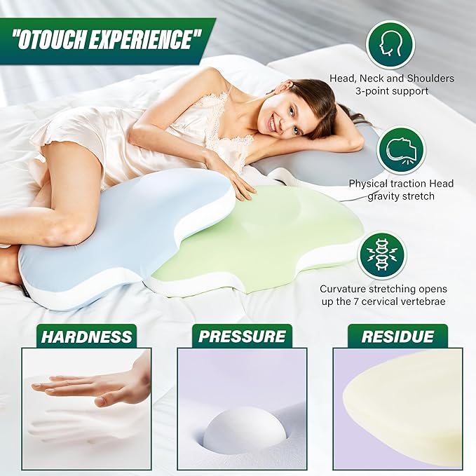 Ergonomic Memory Foam Cervical Pillow for Neck and Shoulder Pain Relief, Contour Design for Side and Back Sleepers, Orthopedic Bed Pillow with Breathable Cover, Odor-Free [Green]