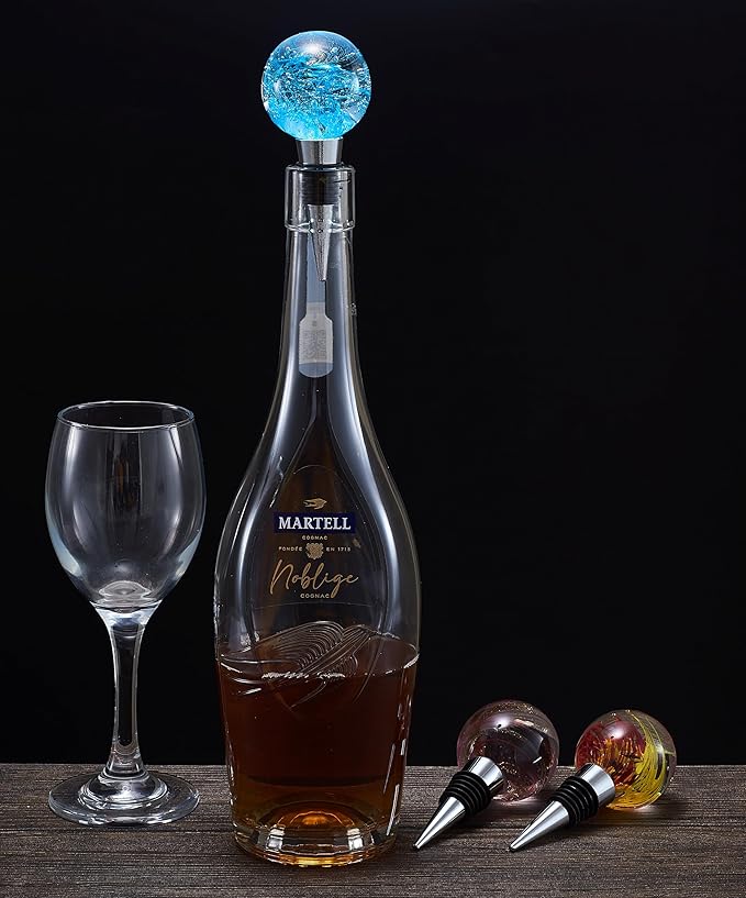 Murano Glass Wine Bottle Stopper with Blown Glass Art Deco Ball, Reusable Wine Stoppers for Beverage Saver Decorative Bottle Stoppers for Gifts, Bar, Holiday Party, Wedding, Pack of 1
