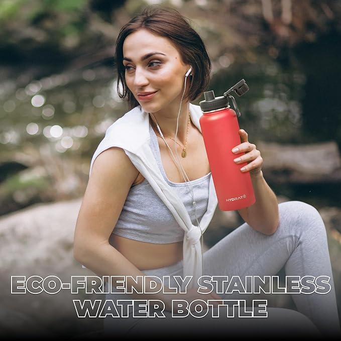HYDRATE Insulated Stainless Steel Water Bottle - Large Reusable Flask with Leak-Proof Design and Convenient Handle - Double Vacuum Insulation for School, Work, or Adventure