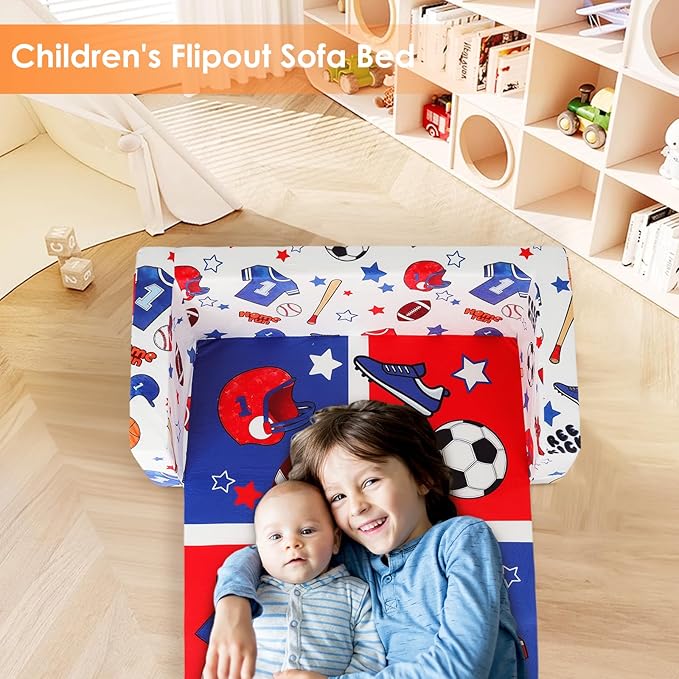 Foldable Kids Sofa Couch 2 in 1 Children Convertible Sofa to Lounger Flip Open Toddlers Sofa Bed,Extra Wide Soft Lightweight for Bedroom Livingroom Playroom