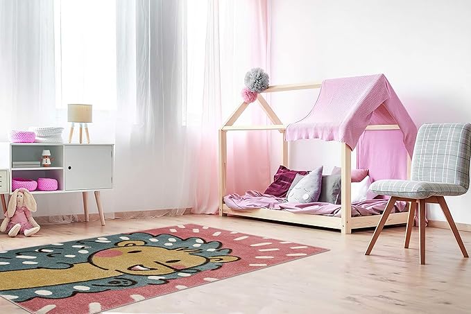 KC Cubs Boy & Girl Modern Decor Multicolor Area Rug and Carpet Collection for Kids, Toddlers and Baby Nursery, Animal Face Pink Huggable Hedgehog