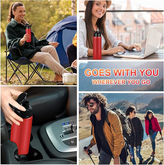 CHENGU 10 Pcs Aluminum Water Bottle 24oz Aluminum Reusable Bottles Lightweight Snap Lid Sports Water Bottle Multipack Easy Carry Leak Proof Travel Bottle for Gym Camping Hiking Outdoor Fishing (Red)