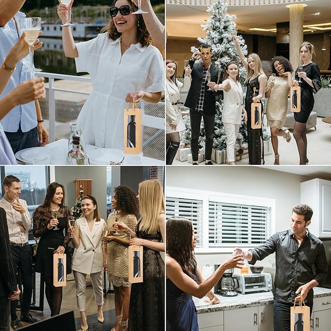 Cyblinia 20 Pack Wine Gift Bags with Window 4.9 x 3.6 x 14.2 Inch Paper Wine Bags Wine Carrier Bags Shopping Bags with Handle for Wine Bottle and Gifts，Wedding, Birthday, Christmas