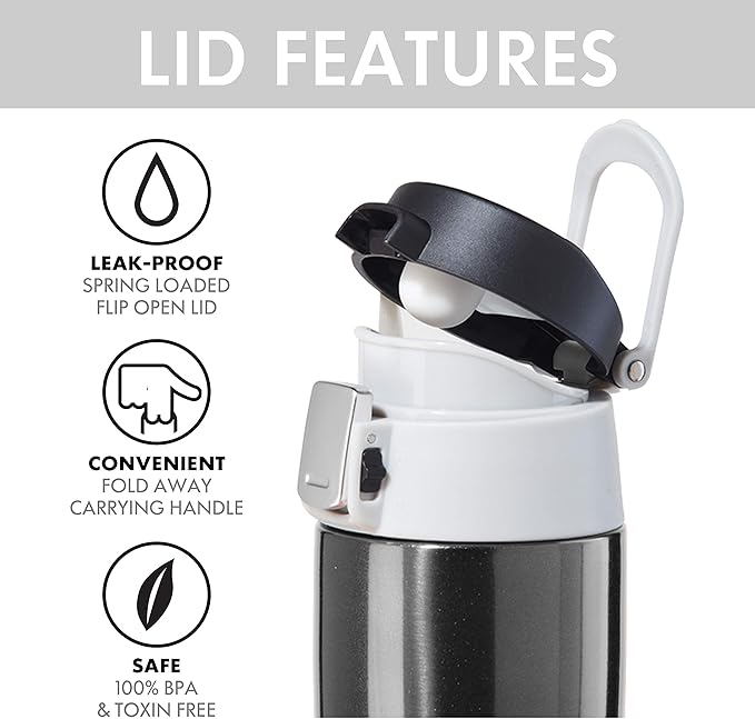 OGGI Caliber Stainless Steel Travel Water Bottle- Insulated Coffee Mug, Metal Water Bottle, Sports Bottle, Water Flask, Travel Bottles, 17oz, Peacock