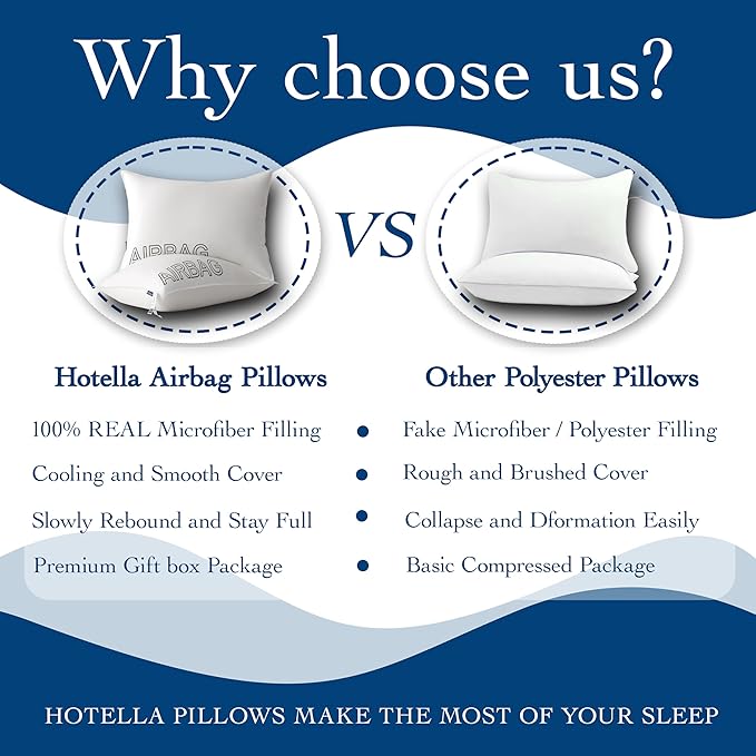 Luxury Fluffy & Supportive Bed Pillows Standard Size Set of 2 for Side Back Sleepers to Relief Neck Pain, Hotel Premium Feather Down Alternative Soft Pillows for Sleeping, Skin-Friendly Cooling Cover