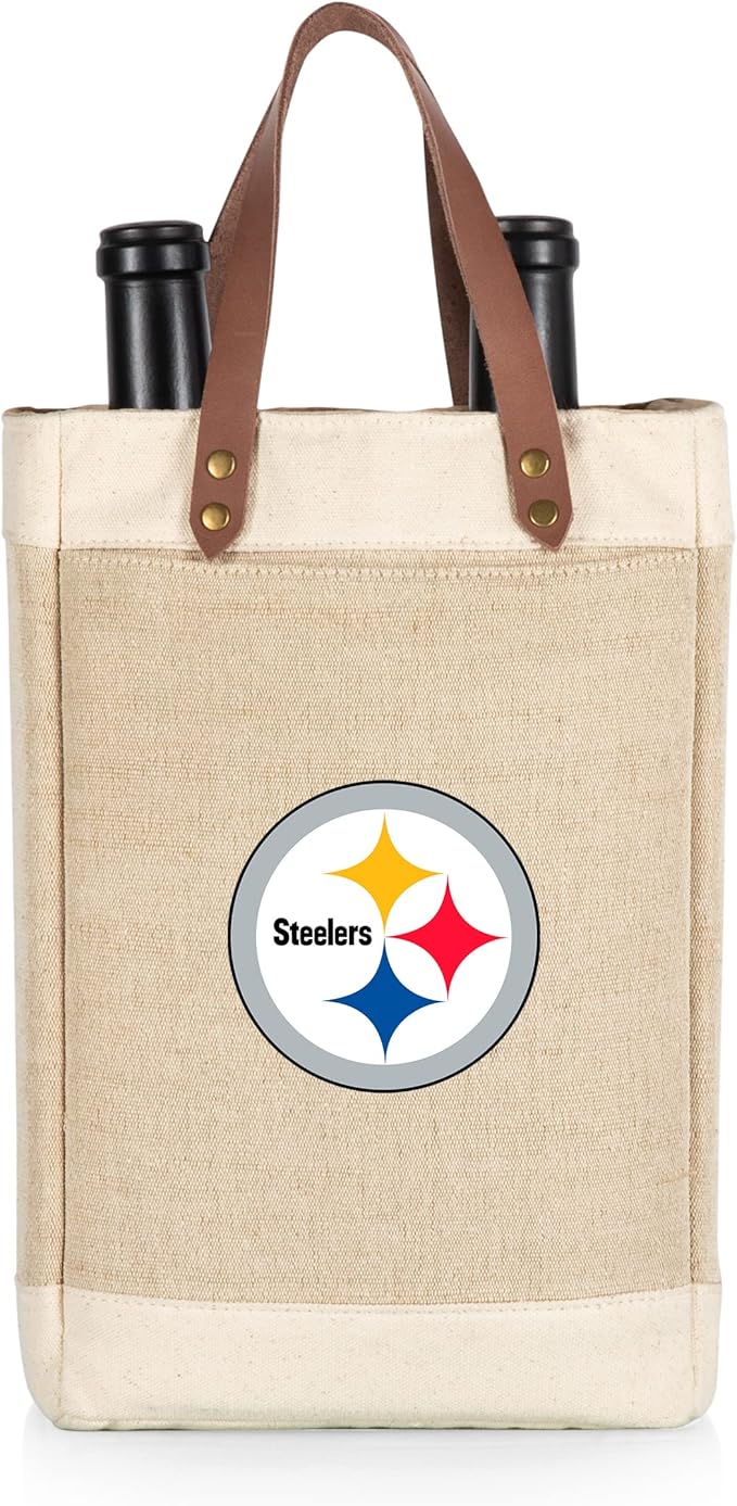 PICNIC TIME NFL Pinot - Jute 2 Bottle Insulated Wine Bag - Wine Tote Bag - Wine Gift Bag, (Beige)