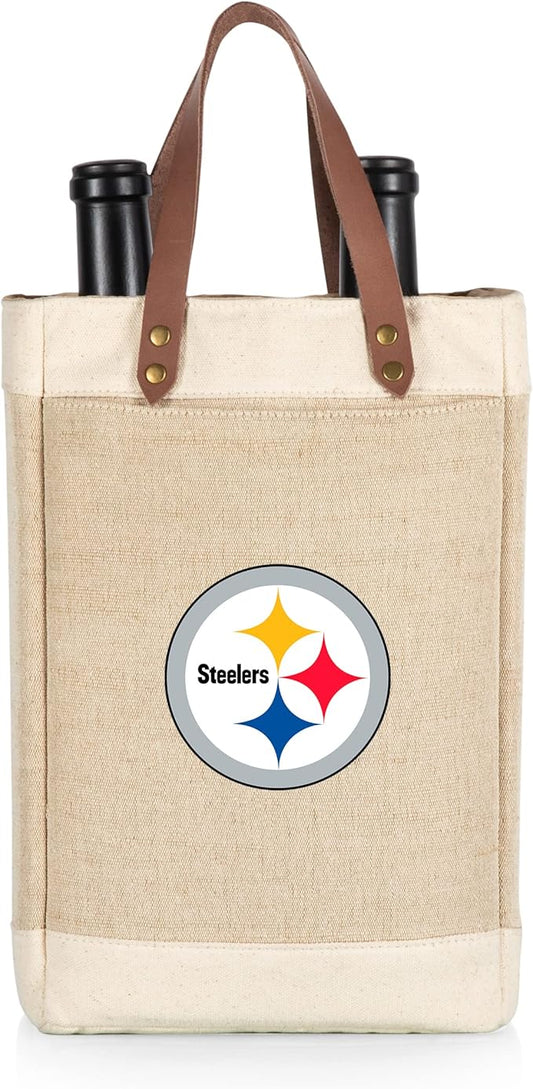 PICNIC TIME NFL Pinot - Jute 2 Bottle Insulated Wine Bag - Wine Tote Bag - Wine Gift Bag, (Beige)