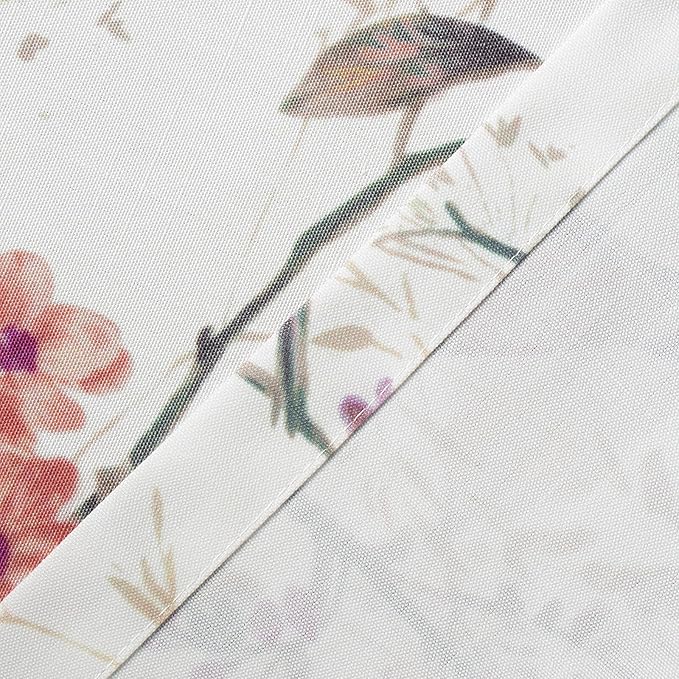 Leeva Modern Linen Textured Kitchen Tiers, 24 Inch Length Vivid Purple Bird Print Short Window Curtains for Bathroom, Rod Pocket Home Decor Drapes, 2 Panels Pair