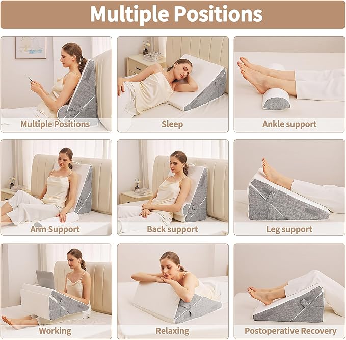 Wedge Pillow for Sleeping, 3PCS Bed Pillow for Side Sleeping, L29 x H22 Body Pillow with Memory Foam, Pocket Included