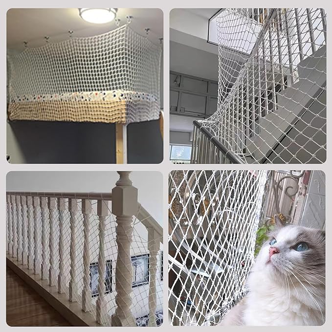 Rope Net Kids Safety Rope Netting Stairs Balcony Fence Safety Net Child Railing Playground Protection Rope Netting Indoor and Outdoor Decor Net White (6mm,2X3m)