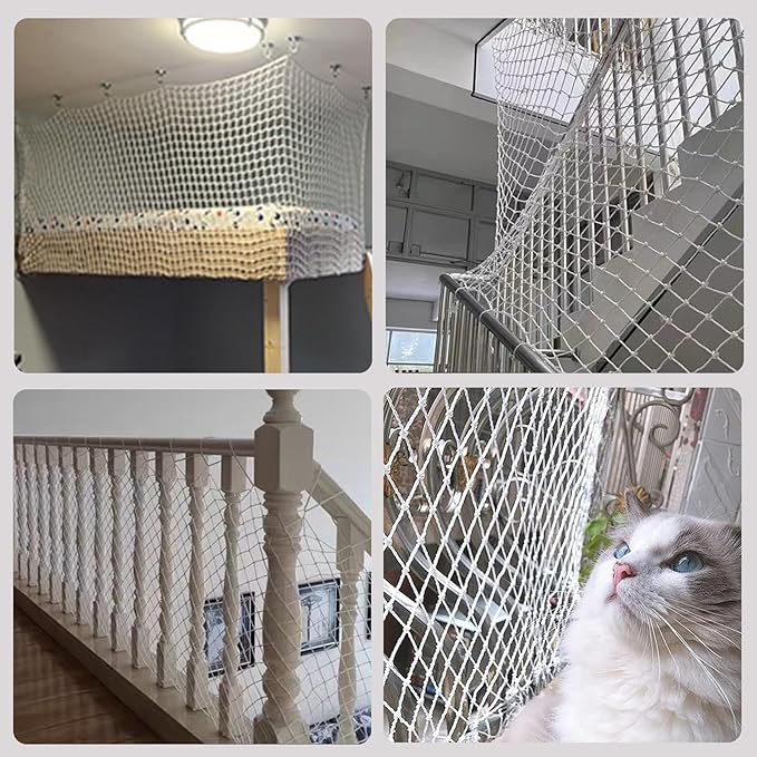 Rope Net Kids Safety Rope Netting Stairs Balcony Fence Safety Net Child Railing Playground Protection Rope Netting Indoor and Outdoor Decor Net White (6mm,2X0.5m)