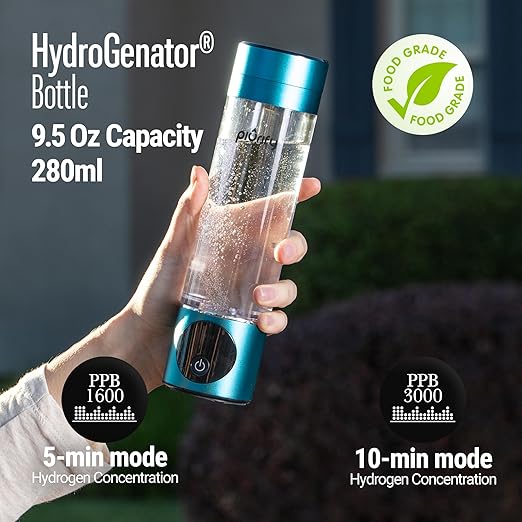Hydrogen Water Bottle - Turquoise. Food Grade Body Tumbler; SPE/pem Technology, Generates Real 3000ppb Pure Hydrogen Rich Concentration. Dupont Membrane, Purification Vent, OLED Display.
