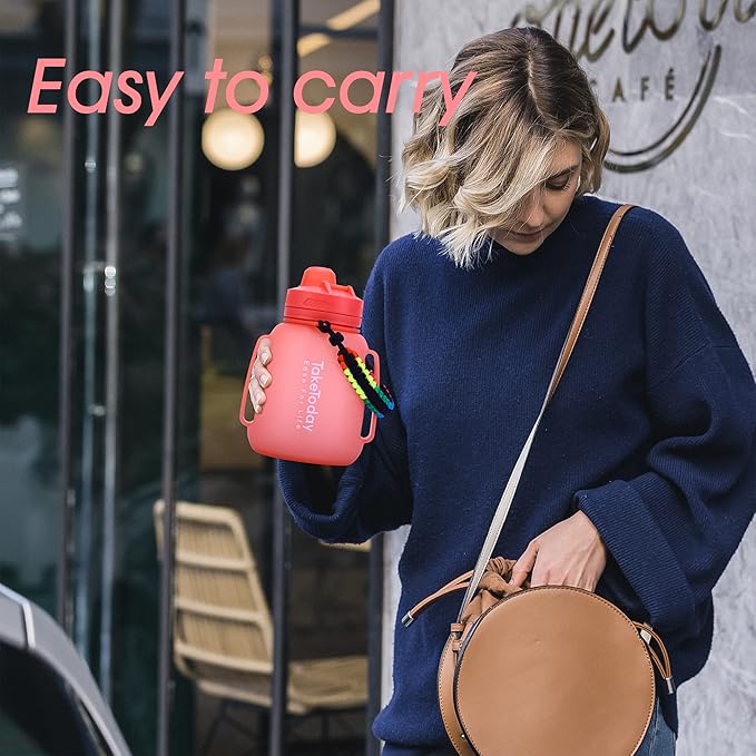 40 OZ Gallon Motivational Collapsible Water Bottles with Straw and Paracord Handle 1.2L Silicone Sports Water Bottle with Time Marker for Yoga Camping Outdoors