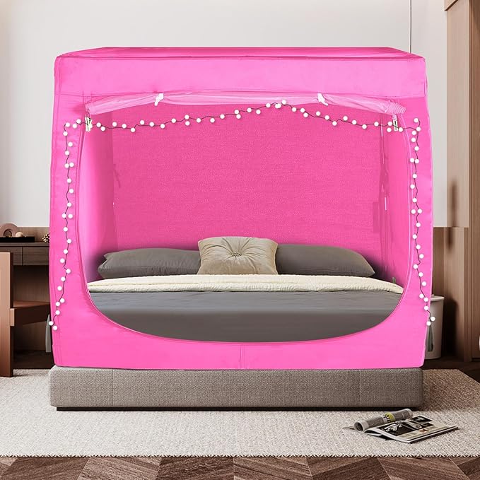 Bed Tent King Bed Canopy Tents - Portable Dream Tent for Kids and Adult Indoor Sleeping Tents 70% Blackout with 3 Doors Breathable Private Space Tents