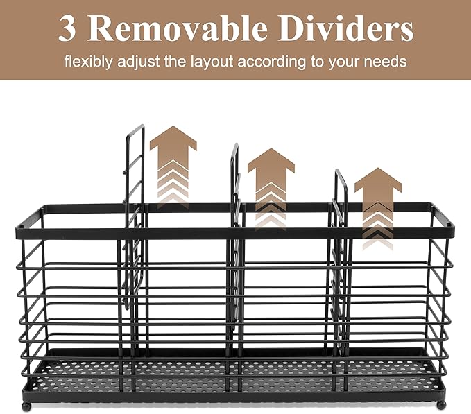 RedCall 4 Compartments Utensil Holder,Extra Large Cooking Utensil Organizer for Countertop,Black Metal Spoon Spatula Holder,Kitchen Tools Storage Holder,Kitchen Decor (4 Compartment)