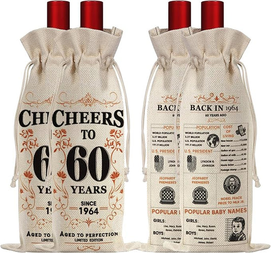 SpringWhisper 2Pcs 60th Birthday Gifts for Women Men Back in 1964 Birthday Gift 60 Years Old Gift Birthday Decoration Wine Bag Gift for Her Him Wine Gift Bag 60th Turning 60