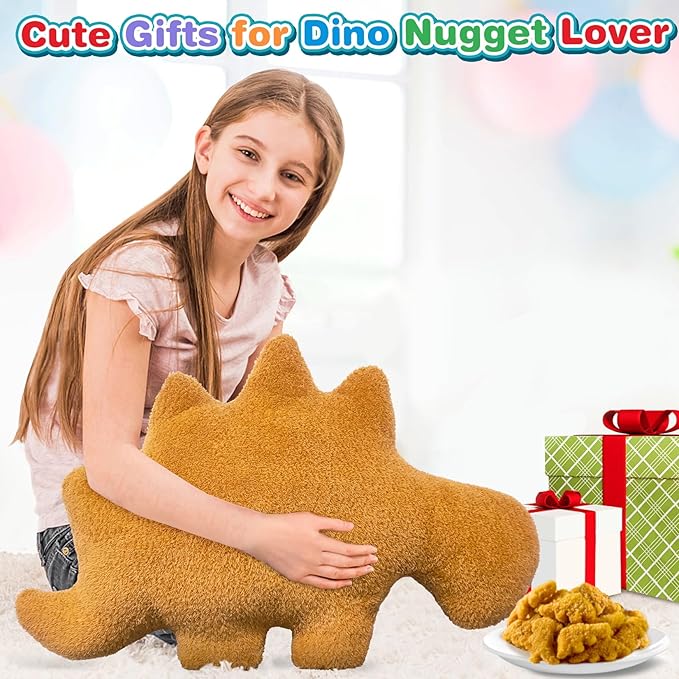 Dino Nuggets Pillow, Dinosaur Chicken Nuggets Plush Funny Gifts for Teen Boys Girls, Fun Throw Pillows Cute Room Decor for Teens Dinosaur Gifts (Large, Stegosaurus)